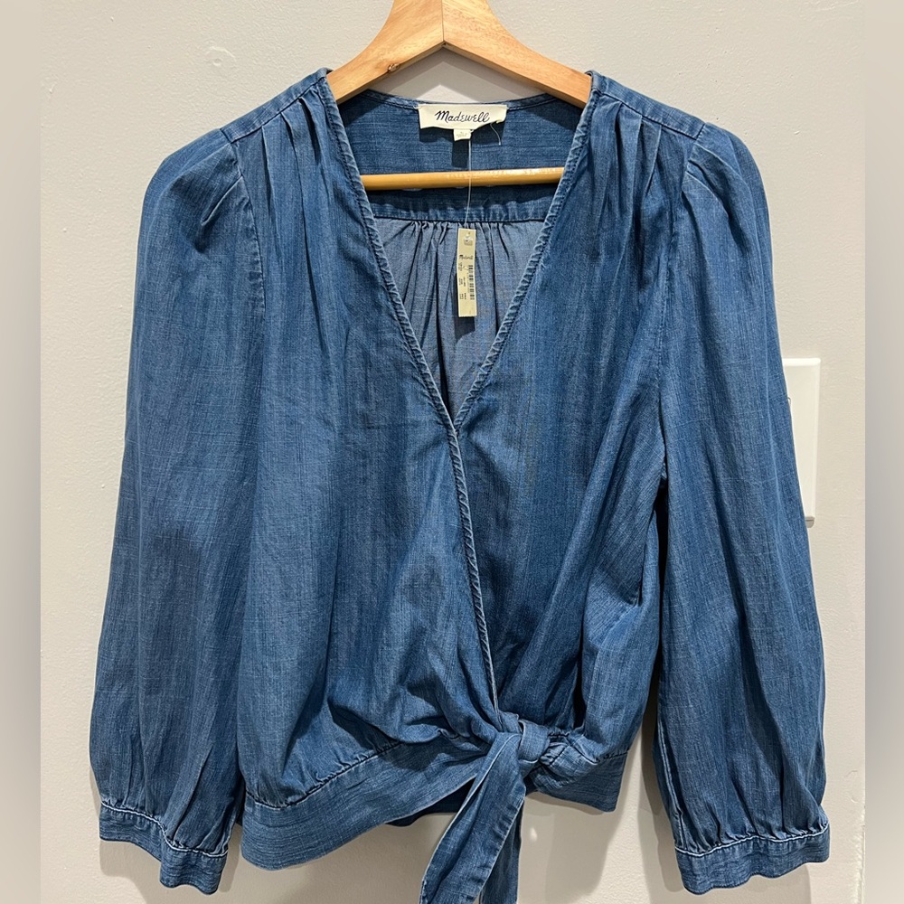 Madewell Bell Sleeve Wrap Denim Blouse size Large